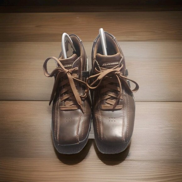 SKECHERS RELAXED STEP BROWN LEATHER CASUAL WALKING MENS 10.5 SHOES Dress Winter - Picture 1 of 8